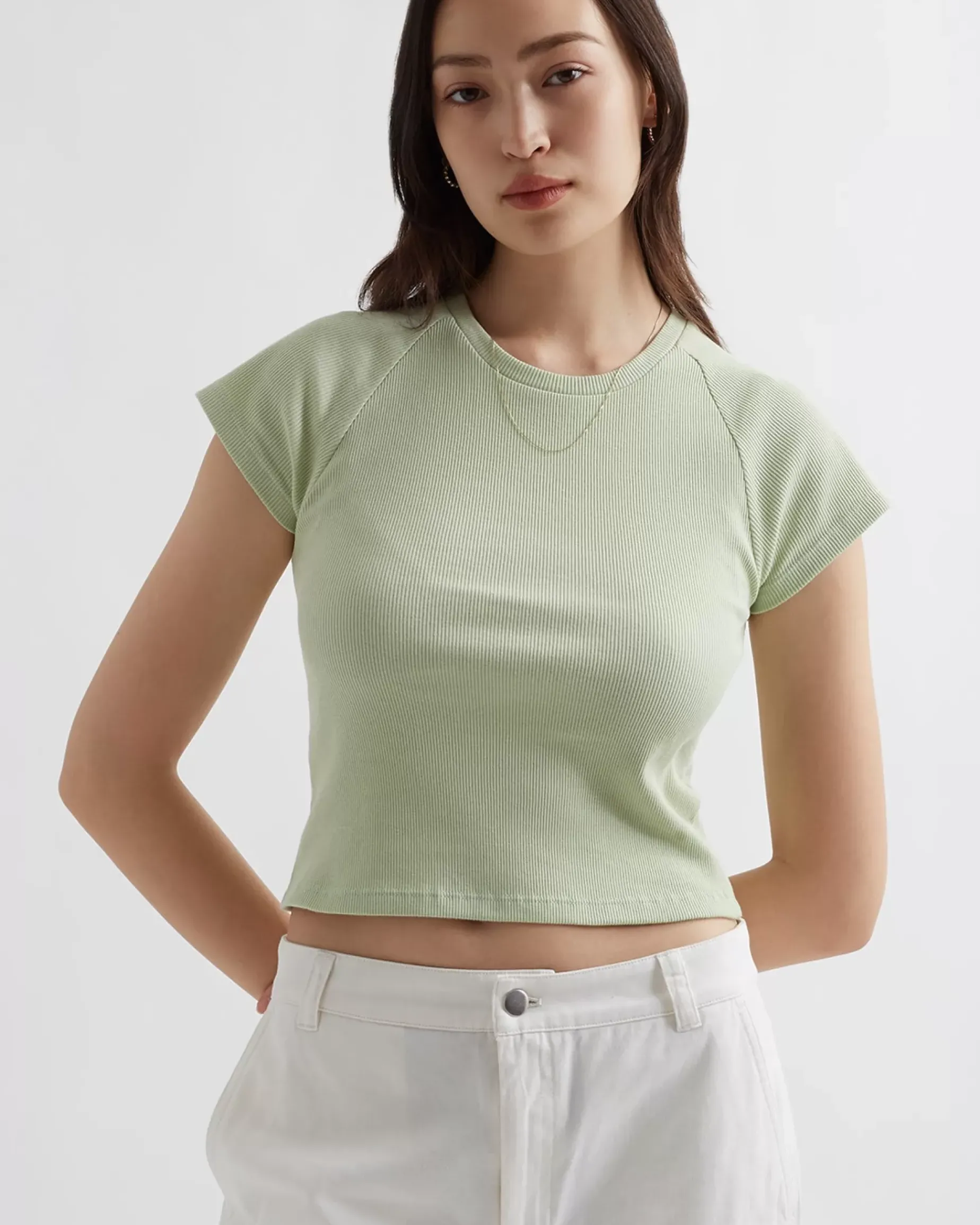 Raglan Rib Fitted Short Sleeve Tee